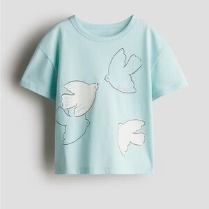 Short Sleeve Bird Print T-Shirt in Turquoise
NWT